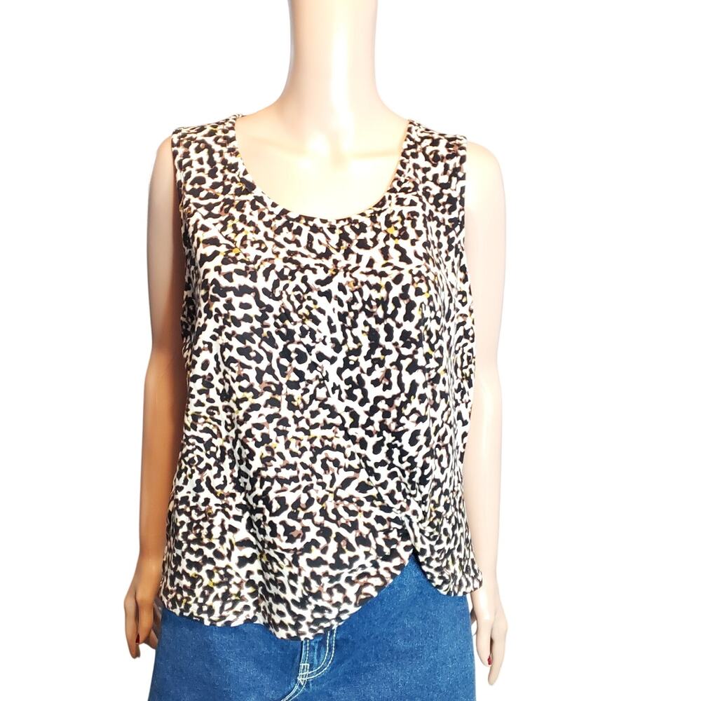CAbi Size M Leopard Print Knotty Hem Sleeveless Style 5759 Tank Top Office